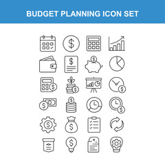 Budget Planning Outline Icons for Financial Management and Business Tasks