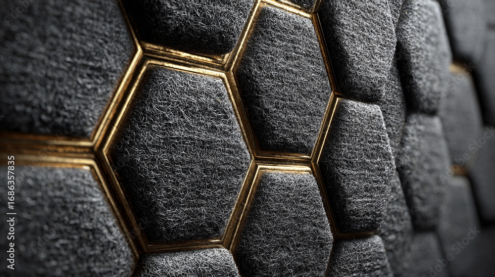 Aufkleber close-up of glimmering grey hexagon stone texture. geometric pattern with reflective surface, ideal 
