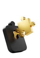 3D Rendered Golden Puzzle Piece Connecting With Black Isolated Background