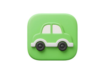 3d Rendered Green Car Icon on Rounded Square Isolated Transparent Background