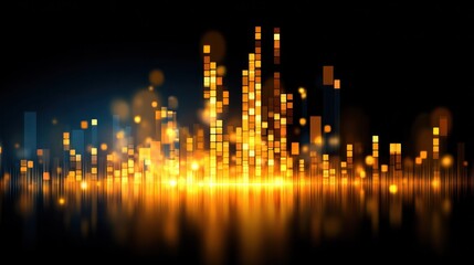 Geometric data patterns glowing in abstract visualization, set against a dark and atmospheric background.