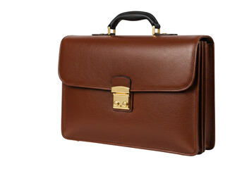Brown leather briefcase isolated on transparent background