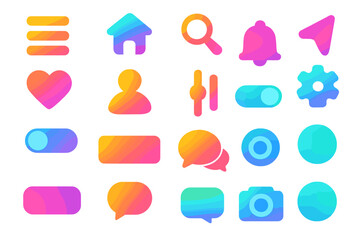Vibrant Gradient Medical Icons Set of Devices and Tools, Cartoon-Style Vector Collection, Transparent Background, Organized Medical Healthcare Symbols for Design