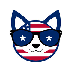 a cat head wearing sunglass usa theme vector art