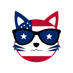 a cat head wearing sunglass usa theme vector art