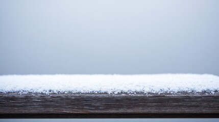 Snow-covered wooden plank on a frozen path, highlighted by the soft glow of winter light.