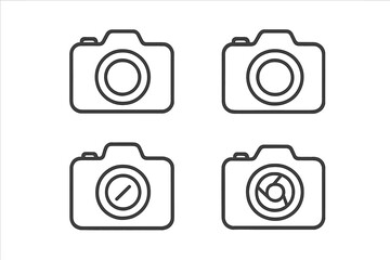 Minimalist Camera Icon Set with Linear Outline Designs, Transparent Background, Vector Cartoon Style, Simplified Photography Symbols, Ordered Collection for Creative Projects