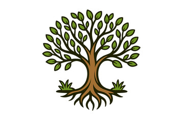 Fototapeta premium Tree of Life vector illustration. Simple, clean design symbolizing growth, nature, and ecology. Stylized tree with roots and leaves for logo or icon. Environmental concept.