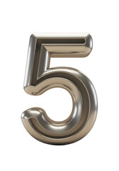 3D Rendered Metallic Number Five Isolated on Transparent Background