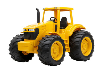 Obraz premium Yellow toy tractor on transparent background agriculture vehicle farm equipment childrens toy