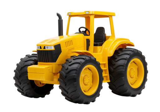 Yellow toy tractor on transparent background agriculture vehicle farm equipment childrens toy