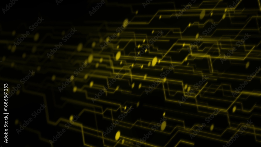 Poster black yellow minimal abstract futuristic tech background with circuit lines