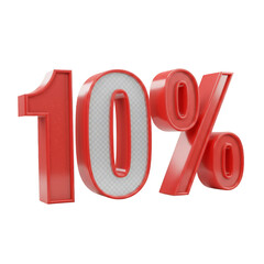 3D Rendered Red 10 Percentage Sign Isolated On Transparent Background