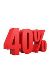 3D Rendered Red 40 Percent Discount Isolated Against Transparent Background