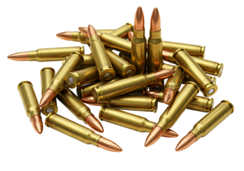 Pile of ammunition brass cartridge cases bullet casings rifle rounds ammunition pile bullets gun ammunition firearm ammunition metal cartridge cases close up isolated transparent background