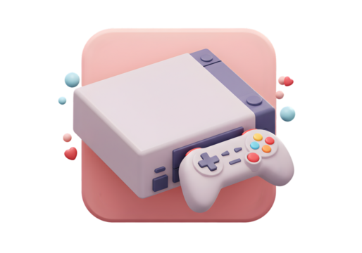 3D Rendered Retro Game Console with Controller on Pink Isolated Background