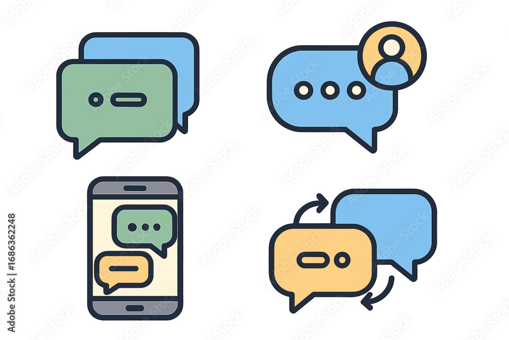 Poster chat bubble icon set for communication. vector message, talk, and conversation symbols. dialogue and