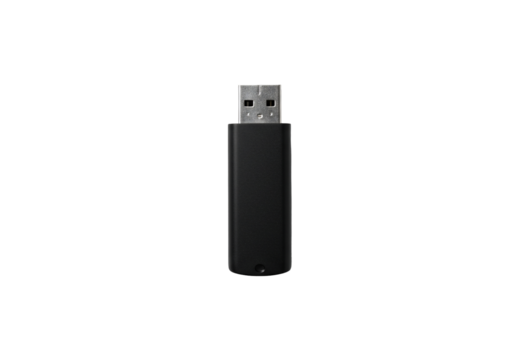 Black usb flash drive on transparent background