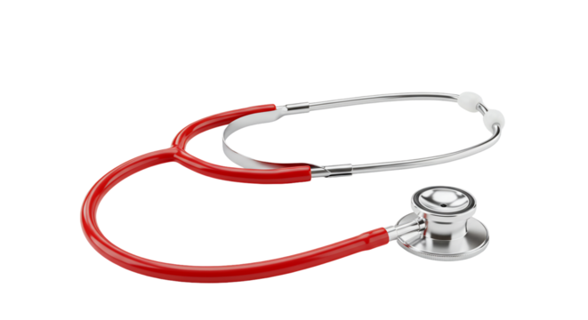 Red and silver stethoscope 3 d render healthcare medical equipment diagnostic tool
