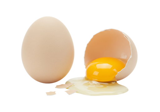 Broken egg with yolk and white on transparent background - Powered by Adobe