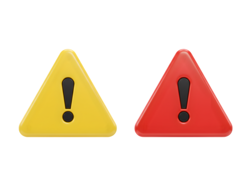 3D Rendered Warning Signs Yellow And Red Triangles With Black Background - Powered by Adobe
