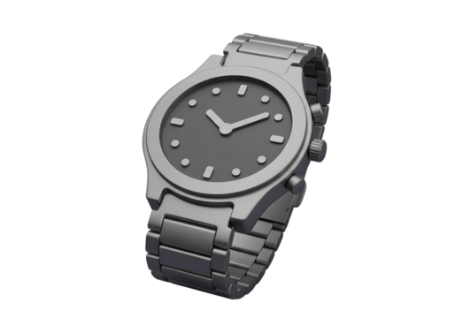 3D Rendered Watch with Metallic Silver Finish Isolated on Black Background