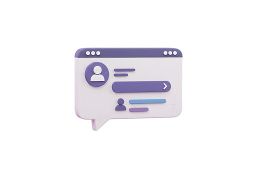 3D Rendered Web Interface Icon In Purple With Speech Bubble And Isolated Background