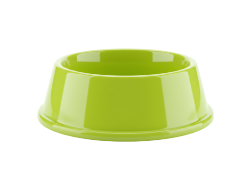 Lime green pet bowl shiny plastic pet food dish smooth surface isolated transparent background - Powered by Adobe