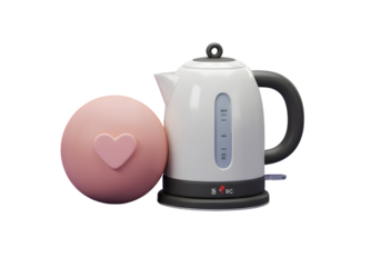 3D Rendered White Kettle Next To Pink Heart Shaped Object Illustration