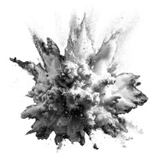 Abstract explosion of light gray powder.  A radiating,  cloud-like form of  powder particles