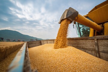 Wheat Harvesting Process with Combine Machinery in Agricultural Field