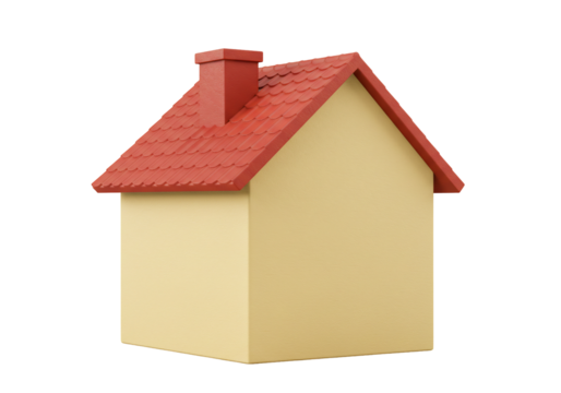 Simple house model red roof yellow walls 3 d render transparent background