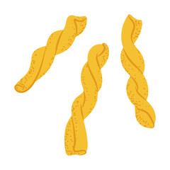 Illustration of Italian pasta gemelli. Clipart for food design