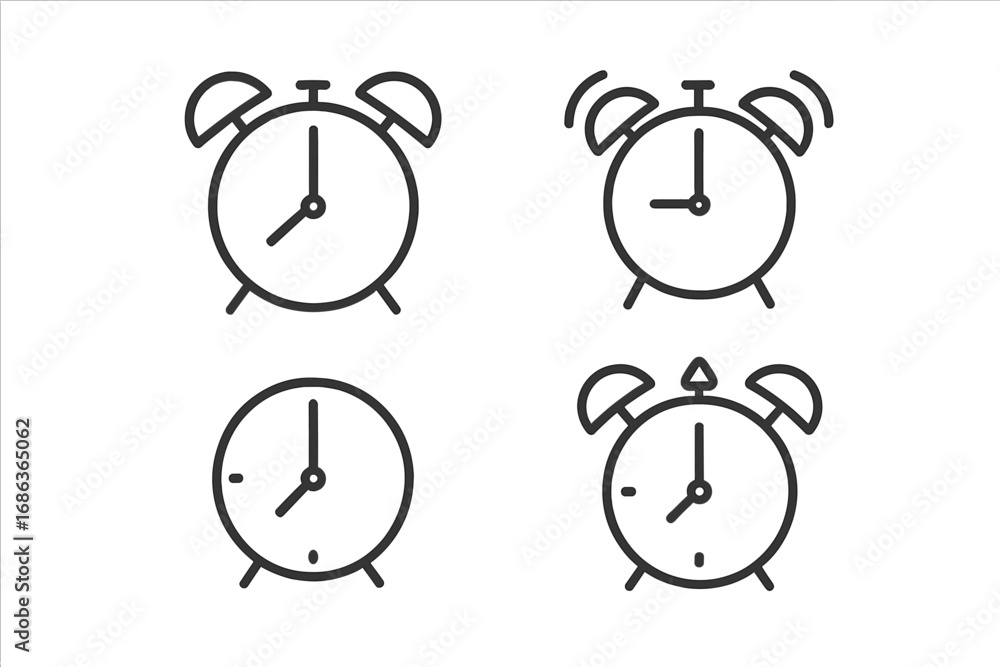 Poster alarm clock line icon set. minimalist vector illustration for time management, deadline, and wake up