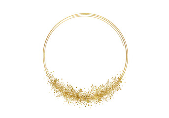 Obraz premium Golden circular frame with floral accents isolated on transparent background