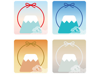 富士山の四季シンプルなアイコンイラストセット