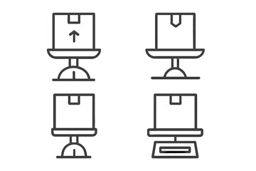 Set of delivery and logistics icons. Package on weighing scale, shipping parcel weight measurement. Vector line art symbols for e-commerce, web and app design.