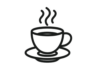 Obraz premium Coffee cup icon vector line art illustration. Hot drink mug with steam symbol for cafe menu or coffee break sign. Minimalist outline for tea, espresso, or cappuccino.