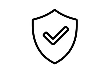 Secure shield with checkmark icon. Concept of safety, protection, and guarantee. Verified and approved sign. Thin line vector for web, apps, ui, ux. Privacy and data security.