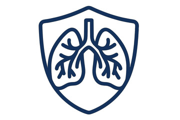 Lungs shield icon. Respiratory health protection concept. Breathing organ safety symbol. Pulmonology medical logo. Lung care and disease prevention vector illustration for apps.