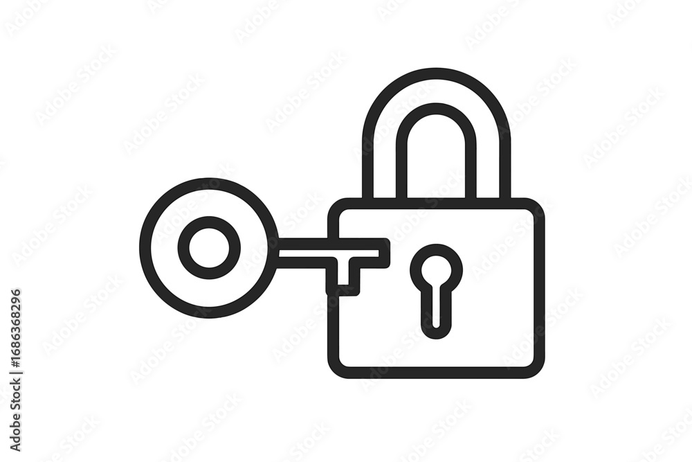 Poster key and lock line icon. concept of security, access, and privacy. vector illustration for unlocking,