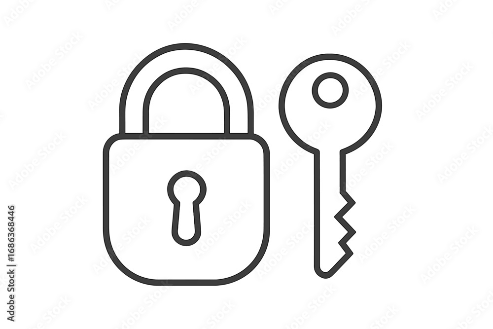 Poster key and lock line icon set for security and access. vector symbol of a padlock and keyhole for safet