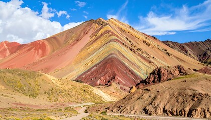 Naklejka premium Colorful mountain range under a blue sky
