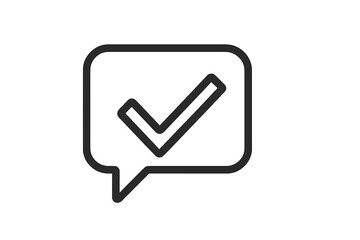 Checkmark speech bubble vector line icon. Approval, confirmation, success, yes vote, verified concept. Correct answer, completed task, positive feedback, message illustration.