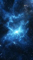 Hyperspace jump through stars and blue nebula, speeding through a luminous space tunnel for galaxy exploration and sci-fi interstellar travel.