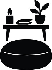 Illustrator Vector Spa arrangement with candle towel and plant silhouette