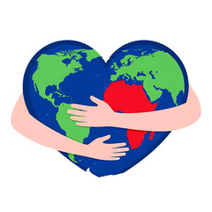 Heart shaped earth being hugged isolated on transparent background