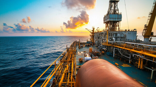 High-quality FPSO offshore vessel at sunset Generative AI