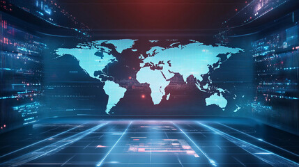 Futuristic digital world map design with neon effects Generative AI