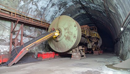 Industrial machinery in a cavernous tunnel